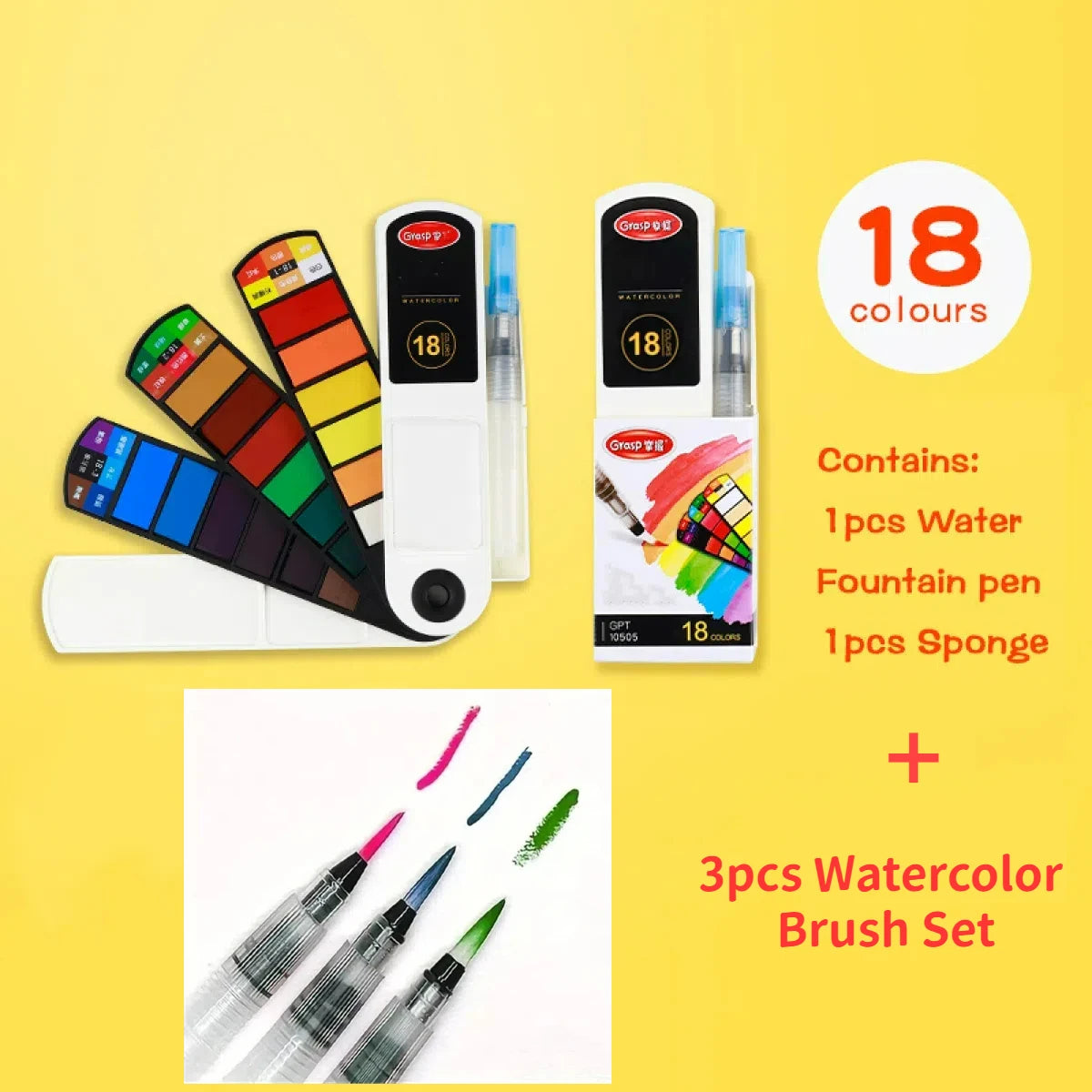 18/24/42/60 Solid Watercolor Pigment Set Foldable Travel WaterColor With Water Brush Pen Art Specific Fan Shaped Painting Tool