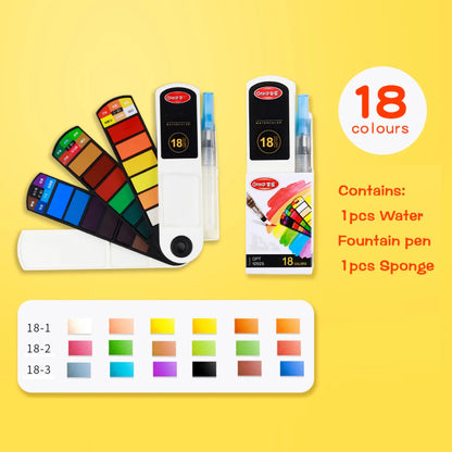 18/24/42/60 Solid Watercolor Pigment Set Foldable Travel WaterColor With Water Brush Pen Art Specific Fan Shaped Painting Tool