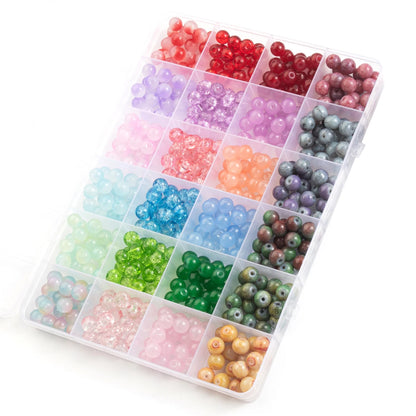 Glass Beads Bracelet Making Kits 28 Colors 8mm Crystal Beads Round Gemstone Stone Beads with Accessories for Jewelry Making DIY