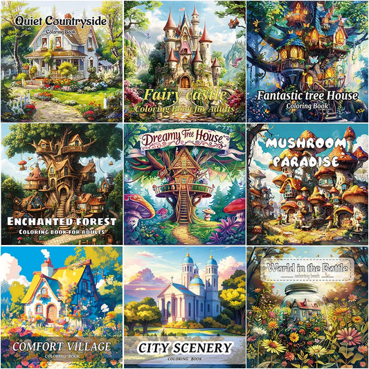 20 Page TREEHOUSE FANTASY Coloring Book for Adults Landscape Pattern Designs Stress Relief Relaxation DIY Graffiti Painting Book