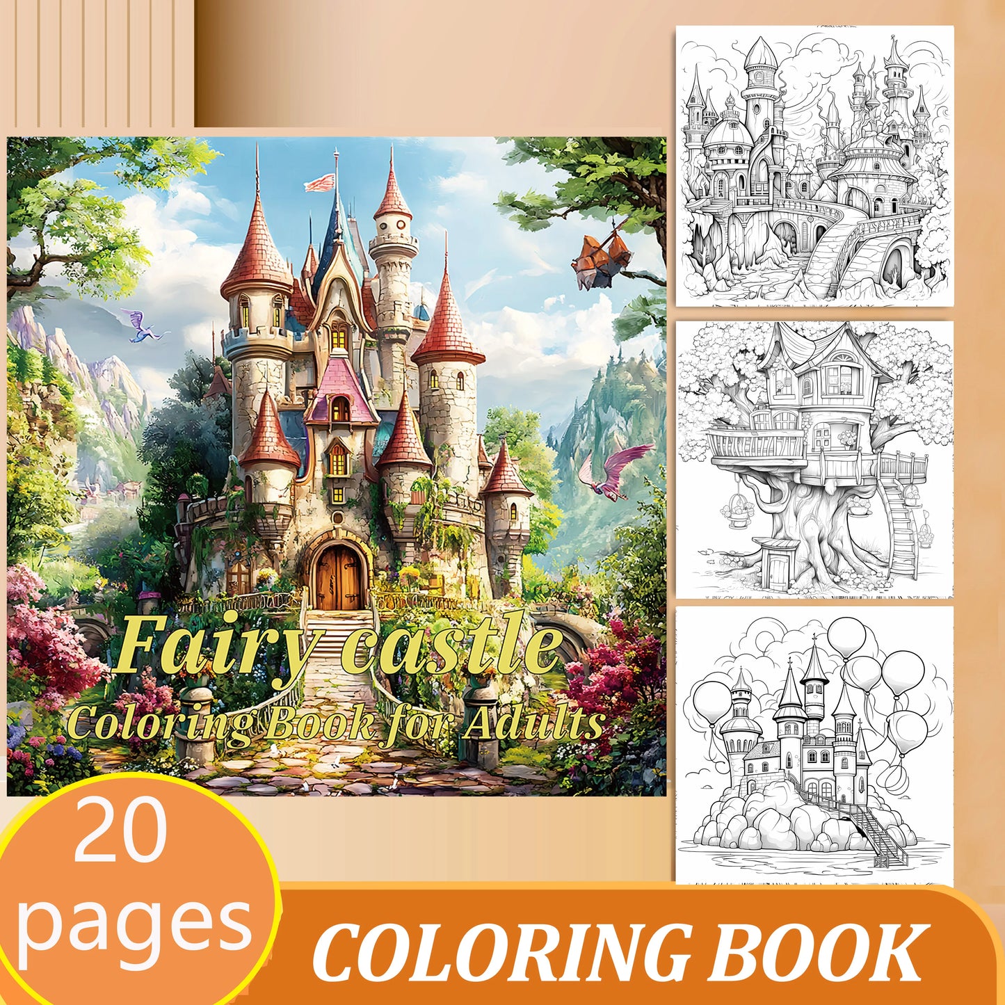 20 Page TREEHOUSE FANTASY Coloring Book for Adults Landscape Pattern Designs Stress Relief Relaxation DIY Graffiti Painting Book
