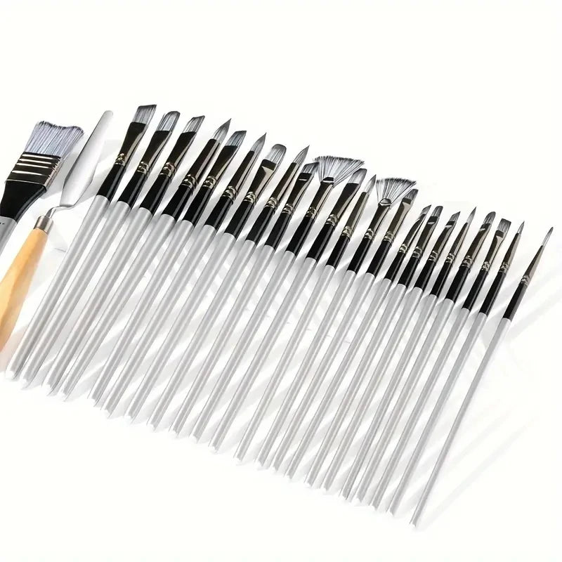 24pcs Mixed Art Brush Combination Set with Palette Knife and Painting Bag for Acrylic, Watercolor, Oil Painting and Fine Art