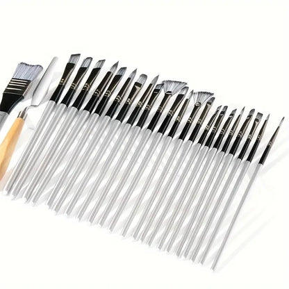 24pcs Mixed Art Brush Combination Set with Palette Knife and Painting Bag for Acrylic, Watercolor, Oil Painting and Fine Art