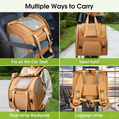 Expandable Carrier Backpack for Big Cats Small Dogs, Airline Approved Pet Carrier Backpack,Foldable Breathable Travel Backpack, Portable Pet Carrier Backpack with Safety Leash, Hiking & Travel