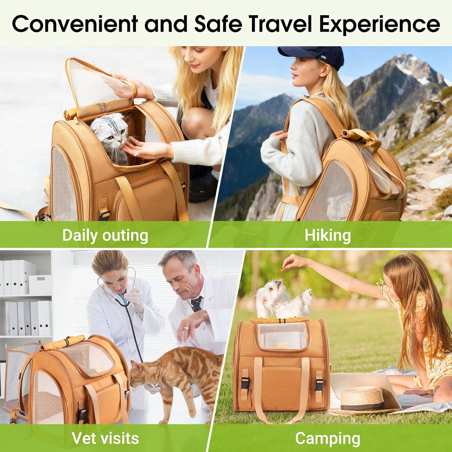 Expandable Carrier Backpack for Big Cats Small Dogs, Airline Approved Pet Carrier Backpack,Foldable Breathable Travel Backpack, Portable Pet Carrier Backpack with Safety Leash, Hiking & Travel
