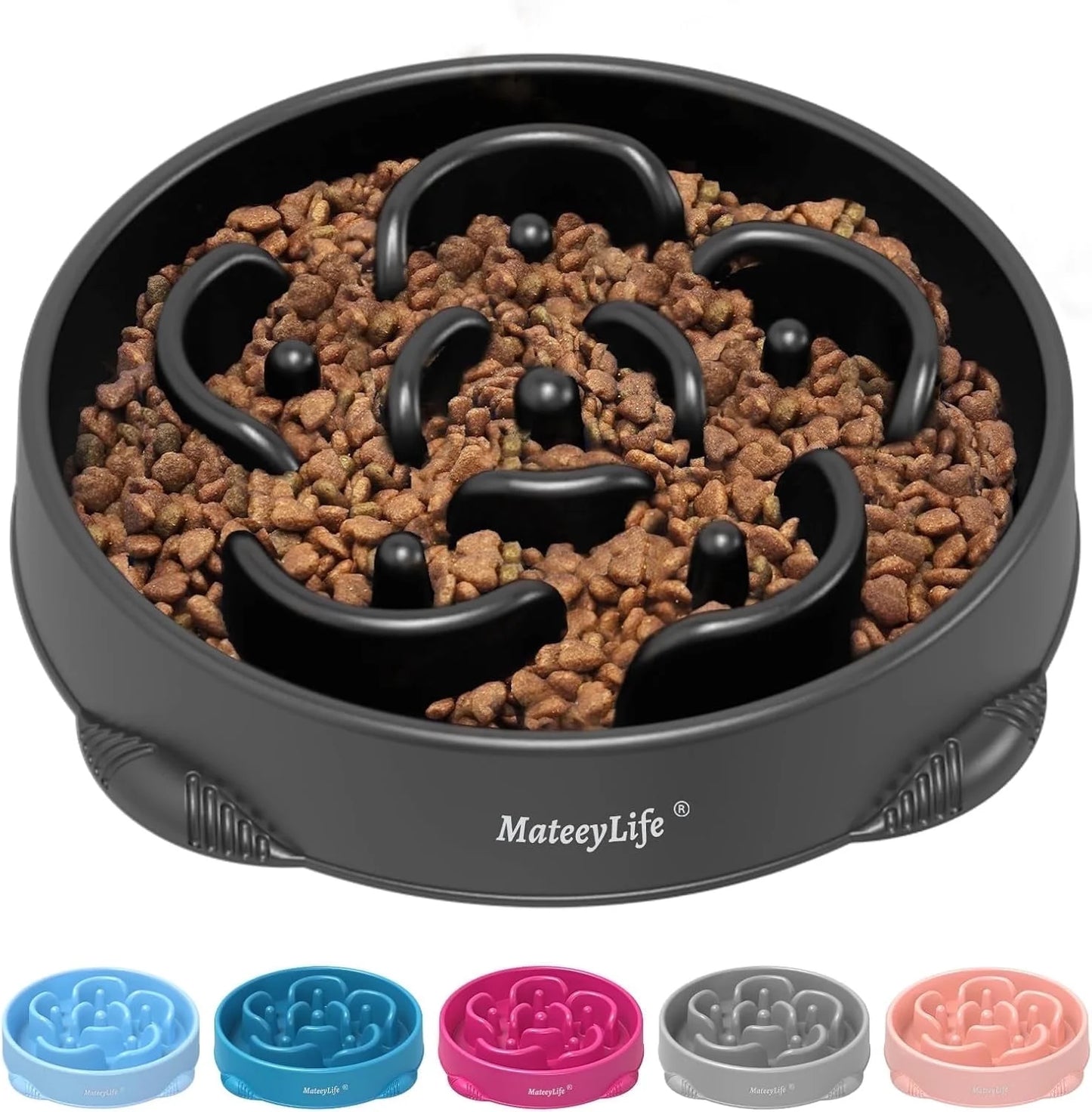 Slow Feeder Dog Bowls, Non Slip Cat Food Bowls, Bloat Stop Maze Dishes, Interactive Feeder for All Breeds 4 Cup Gray&Black