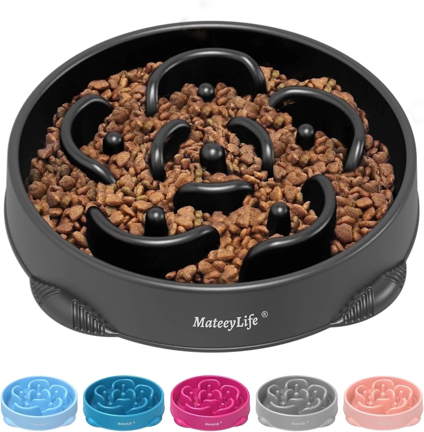 Slow Feeder Dog Bowls, Non Slip Cat Food Bowls, Bloat Stop Maze Dishes, Interactive Feeder for All Breeds 4 Cup Gray&Black
