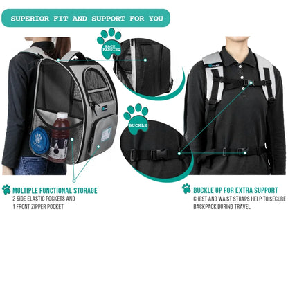 Deluxe Pet Carrier Backpack, Light Gray