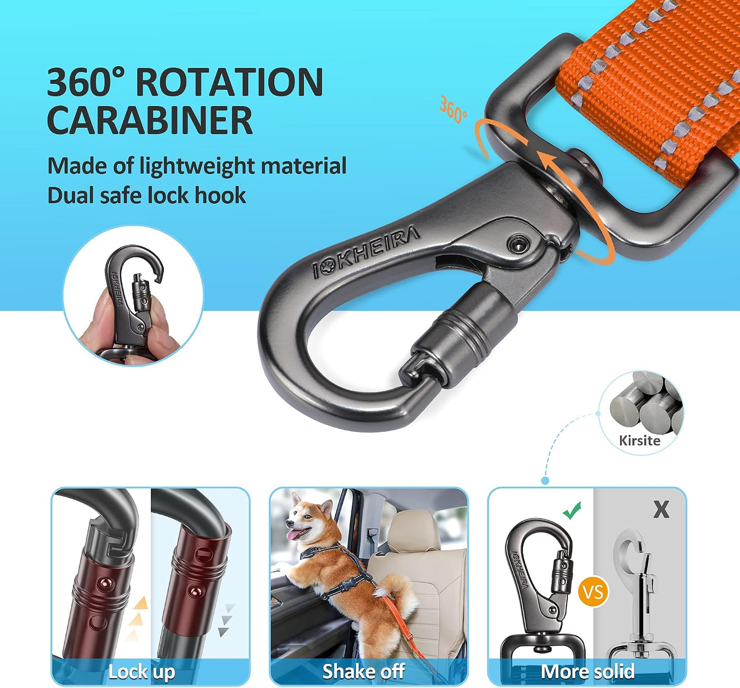 Dog Seat Belt 3-In-1 Car Harness for Dogs Adjustable Safety Seatbelt for Car Nylon Reflective Bungee Fabric Dog Car Harness with Clip Hook Latch & Buckle, Swivel Zinc Alloy Carabiner (Orange)