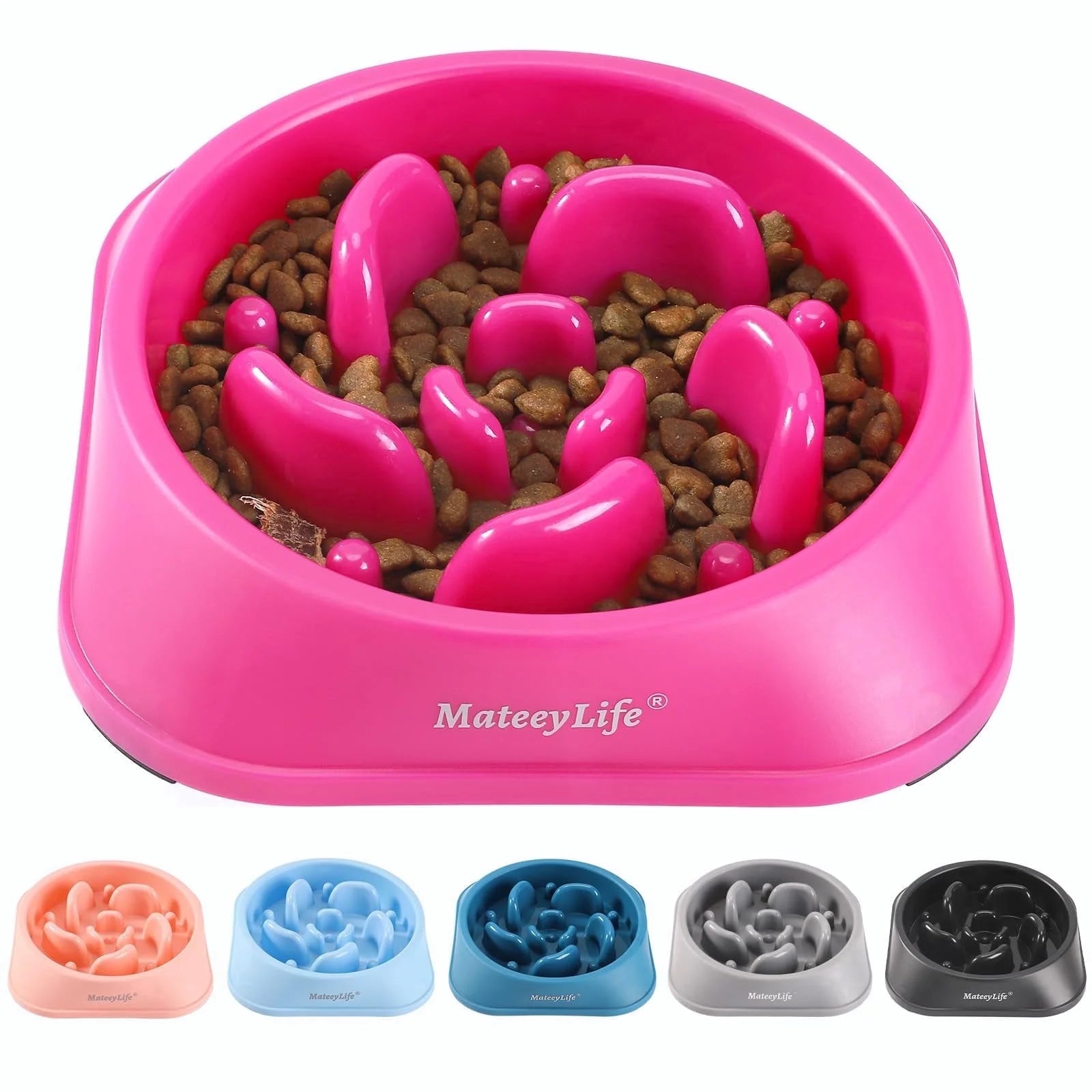 Slow Feeder Dog Bowls, Non Slip Cat Food Bowls, Bloat Stop Maze Dishes, Interactive Feeder for All Breeds 4 Cup Gray&Black