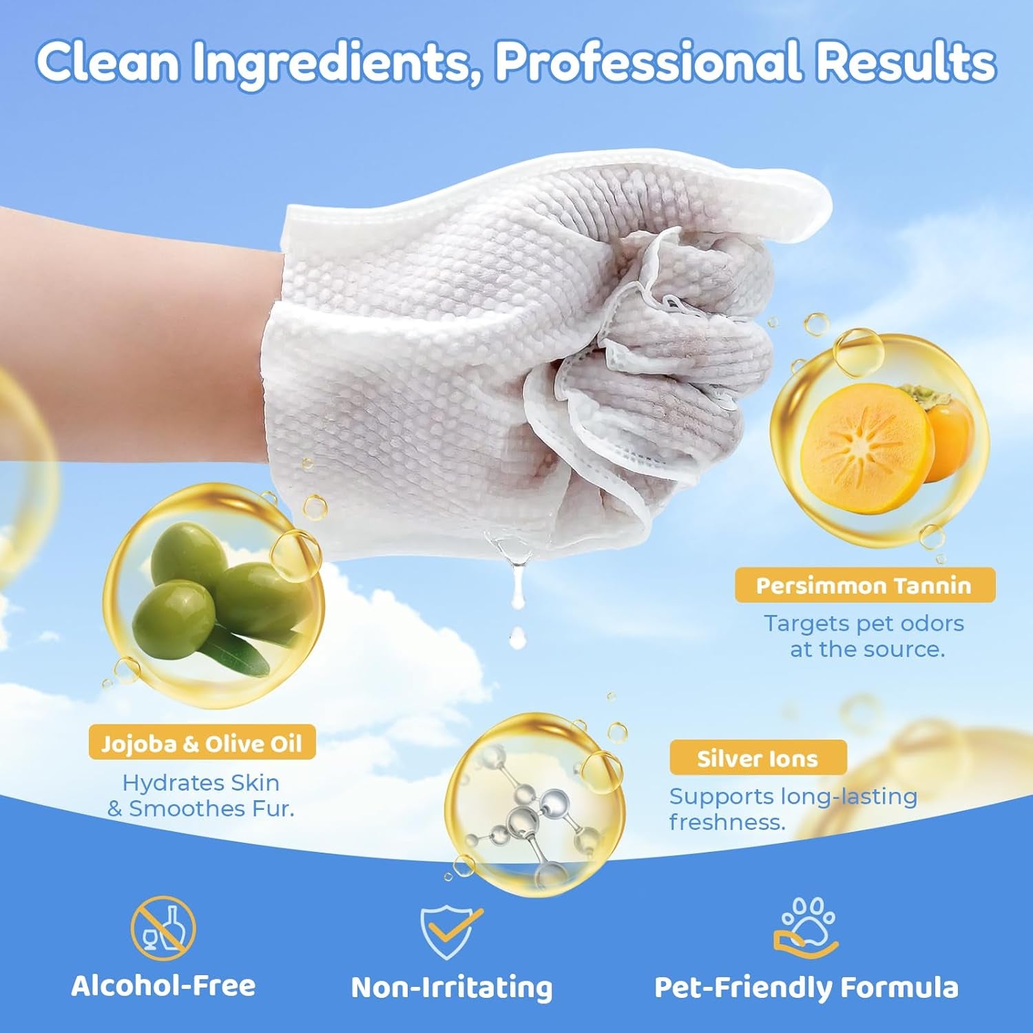 Pet Hydrosol SPA Glove Wipes, 10 Individually Wrapped Packs, No Rinse Dog & Cat Grooming Wipes, Deodorizing Waterless Pet Cleaning Gloves with Jojoba Oil & Olive Oil for Travel & Home