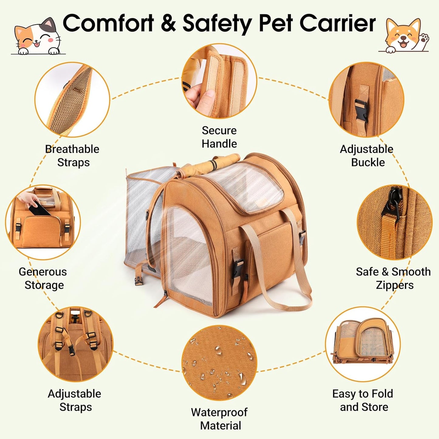 Expandable Carrier Backpack for Big Cats Small Dogs, Airline Approved Pet Carrier Backpack,Foldable Breathable Travel Backpack, Portable Pet Carrier Backpack with Safety Leash, Hiking & Travel