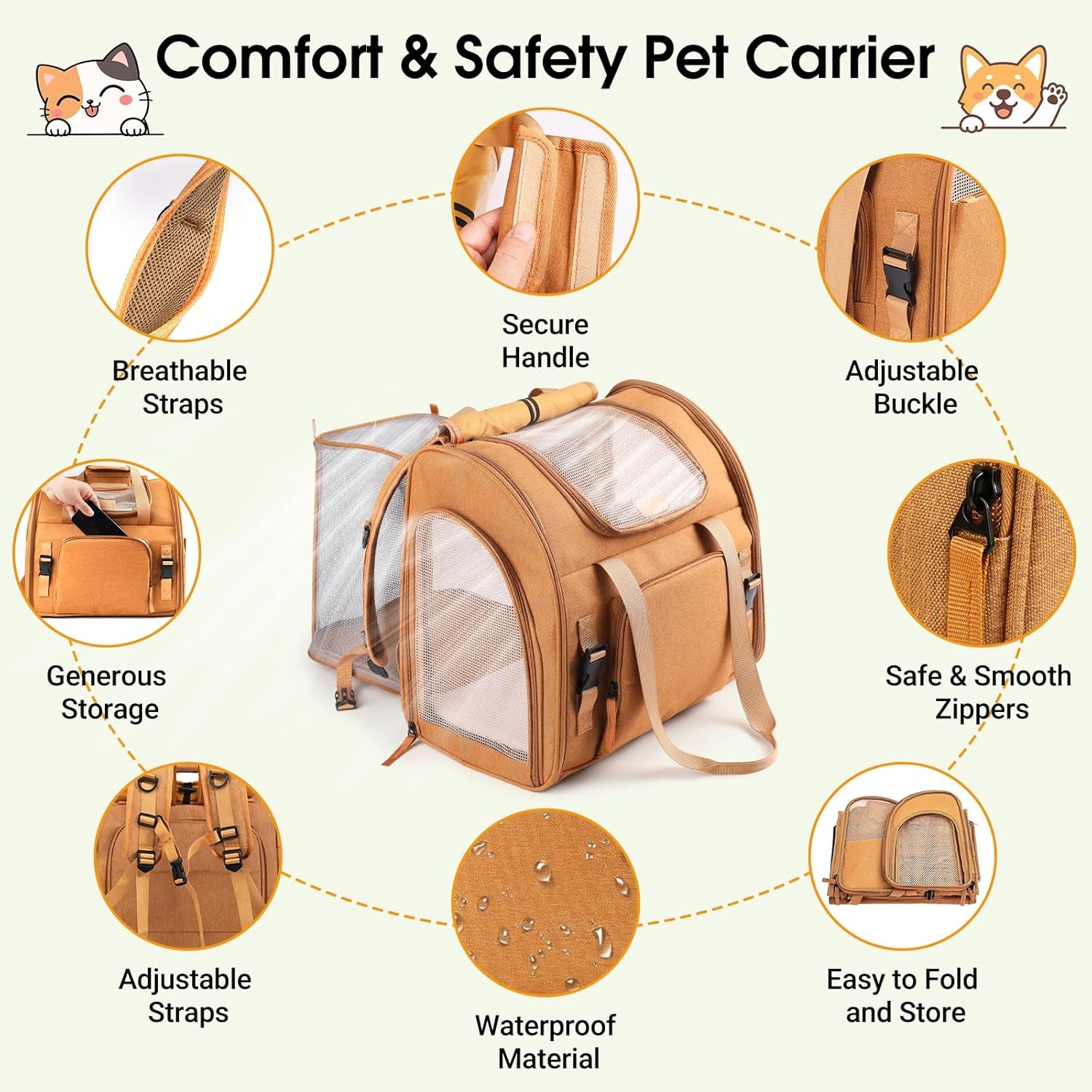 Expandable Carrier Backpack for Big Cats Small Dogs, Airline Approved Pet Carrier Backpack,Foldable Breathable Travel Backpack, Portable Pet Carrier Backpack with Safety Leash, Hiking & Travel