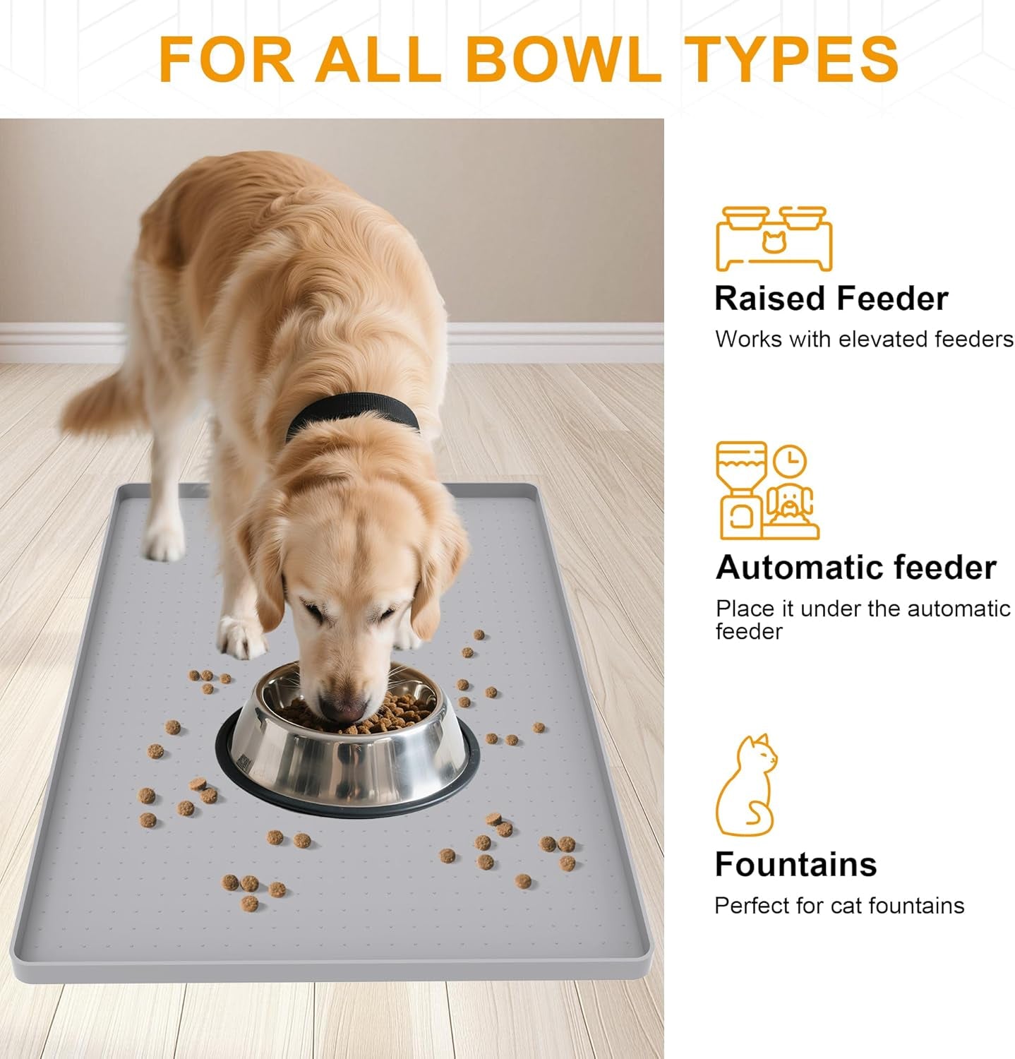 Pet Food Mat Waterproof Dog Mat 24”X16” Large – 0.5” Inch Raised Edge,Pet Silicone Feeding Placemat Water Bowl Tray for Floors, Nonslip Washable Dog Mat for Food and Water