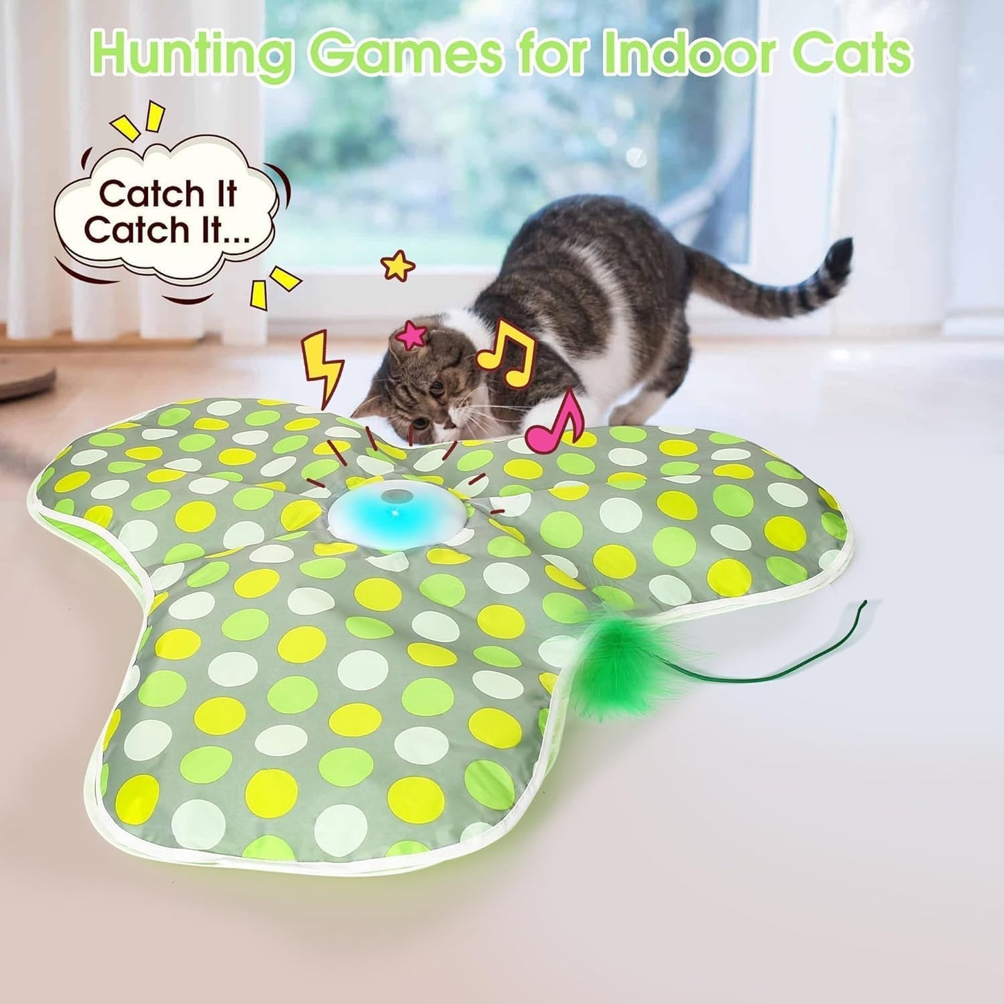 Interactive Cat Toys for Indoor Cats & Kittens - Automatic Hide & Seek Toy with Feather Tail,Squeaky Mouse Sounds, Motion Activated,Usb Rechargeable Boredom Relief & Self Play Enrichment Game