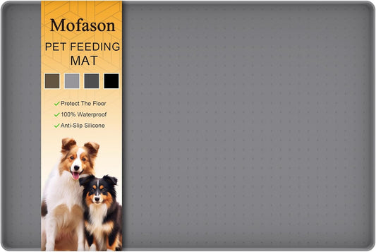 Pet Food Mat Waterproof Dog Mat 24”X16” Large – 0.5” Inch Raised Edge,Pet Silicone Feeding Placemat Water Bowl Tray for Floors, Nonslip Washable Dog Mat for Food and Water