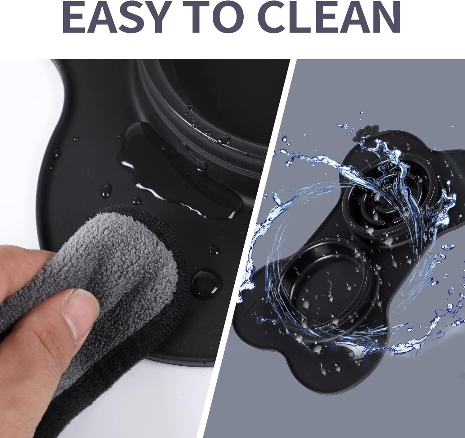 Dog Bowls, Slow Feeder Dog Bowls Food and Water Bowls with Non-Spill and Non-Skid Silicone Mat Removable Stainless Steel Double Pet Bowls for Medium Large Dogs, Pets - Black (680Ml, 23Oz)