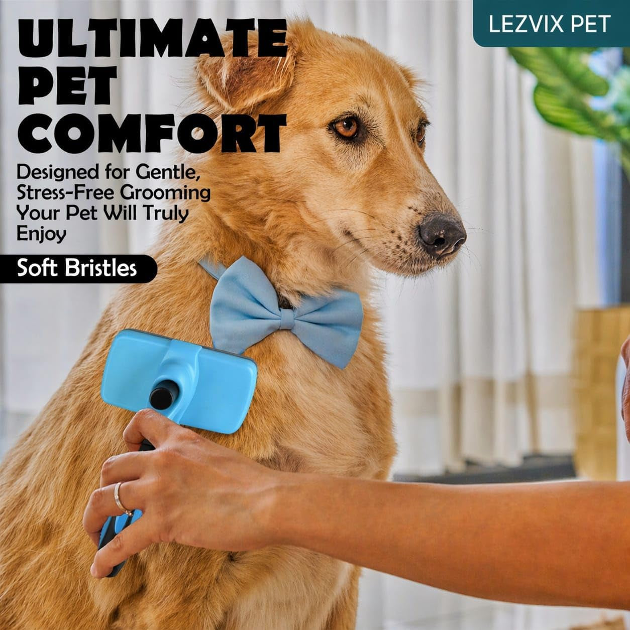Self Cleaning Slicker Brush for Dogs & Cats – Dog & Cat Grooming Brush for Shedding, Deshedding, Undercoat Care & Loose Fur Removal